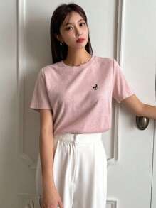 DAZY 刺繡卡通圖案t恤 - 粉色 - 查看 3