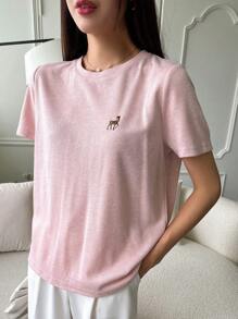 DAZY 刺繡卡通圖案t恤 - 粉色 - 查看 7