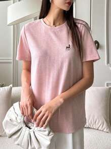 DAZY 刺繡卡通圖案t恤 - 粉色 - 查看 8