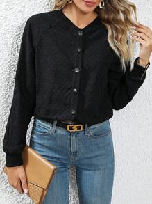 SHEIN LUNE 素色前紐扣夾克 - 黑色 - 查看 5