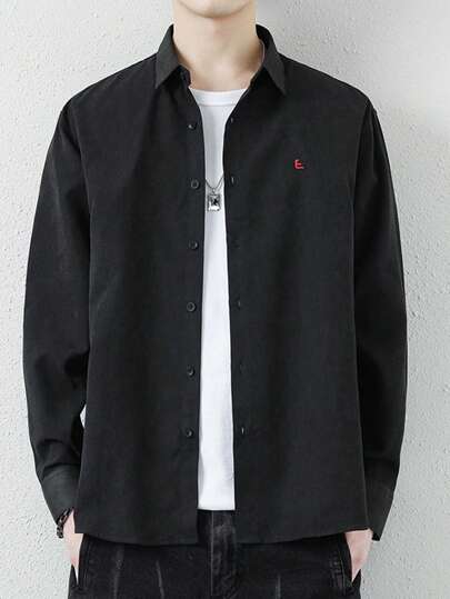 Men Letter Embroidery Button Front Shirt