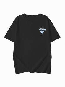 Camiseta de hombros caídos con estampado de letra - Negro - Ver 3