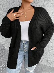 Celure Áo khoác cardigan dáng rộng có túi đôi thả vai - màu đen - Xem 1