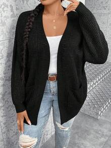 Celure Áo khoác cardigan dáng rộng có túi đôi thả vai - màu đen - Xem 4