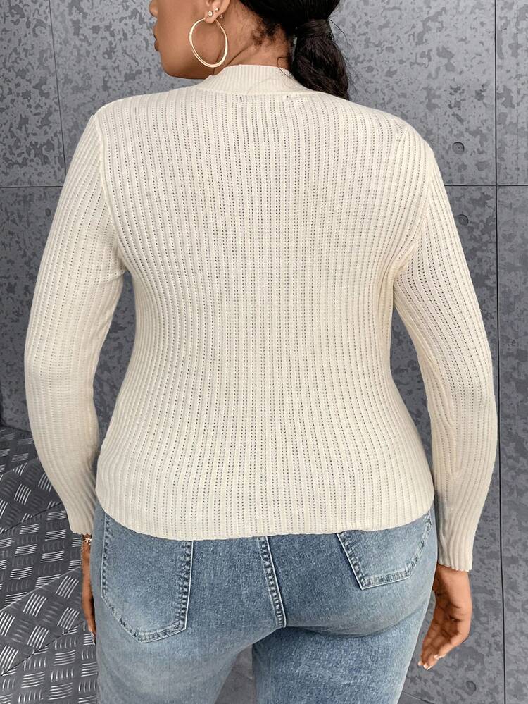 Plus Cut Out Lace Up Front Mock Neck Sweater Knit Pullover Fall Winter Sweater