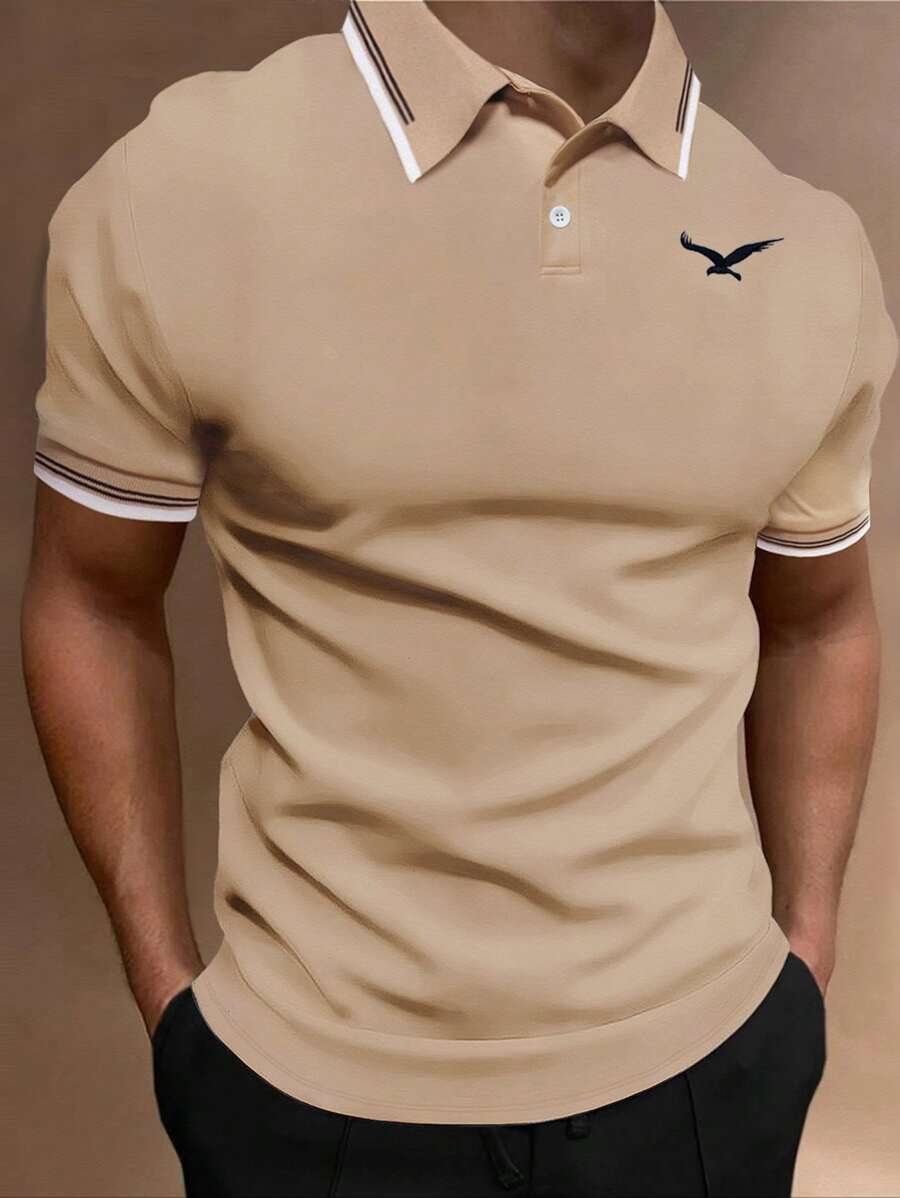 Manfinity Homme Homme Polo Imprimé Oiseaux À Ourlet À Rayures - Nude - Voir 1