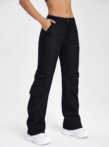 SHEIN EZwear 翻蓋口袋工裝牛仔褲