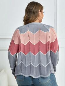 Calvaya Hơn Mô hình Chevron Khối màu Áo len Mở - Nhiều màu - Xem 3