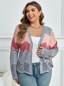 Calvaya Hơn Mô hình Chevron Khối màu Áo len Mở - Nhiều màu - Xem 5
