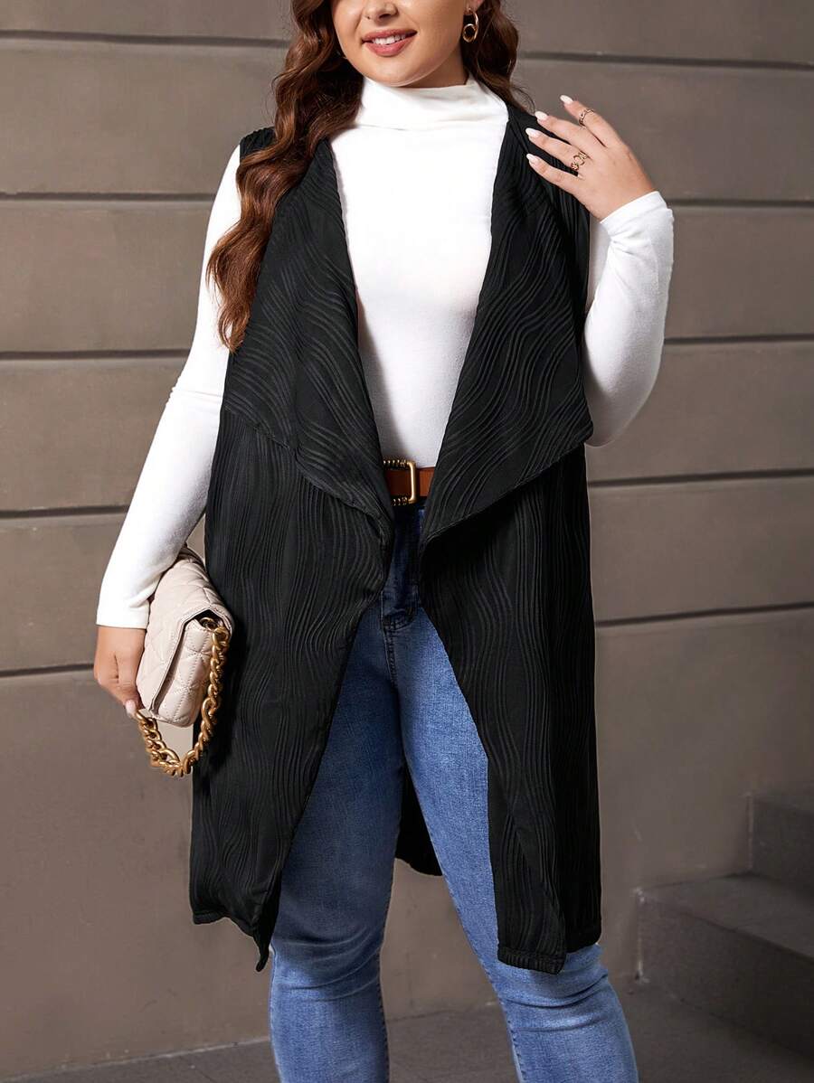 SHEIN LUNE Hơn Cổ áo thác nước Mở Mặt trước Áo vest - màu đen - Xem 1