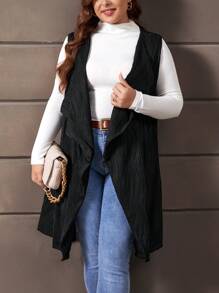 SHEIN LUNE Hơn Cổ áo thác nước Mở Mặt trước Áo vest - màu đen - Xem 5