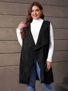SHEIN LUNE Hơn Cổ áo thác nước Mở Mặt trước Áo vest - màu đen - Xem 6