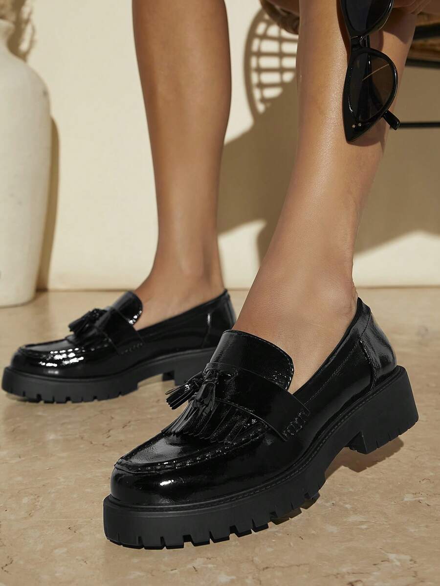 Faux Leather Tassel Detail Loafer Flats SHEIN USA
