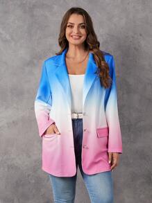 SHEIN LUNE Plus Ombre Print Lapel Neck Blazer