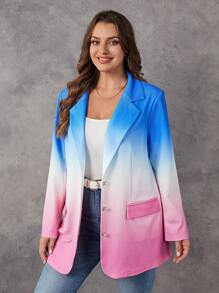 SHEIN LUNE Plus Ombre Print Lapel Neck Blazer