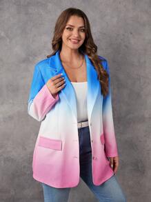 SHEIN LUNE Plus Ombre Print Lapel Neck Blazer