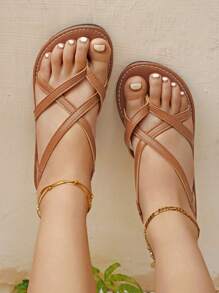 planare màu trơn & Đơn giản Của phụ nữ Dép phẳng - màu nâu - Xem 6