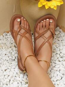 planare màu trơn & Đơn giản Của phụ nữ Dép phẳng - màu nâu - Xem 7