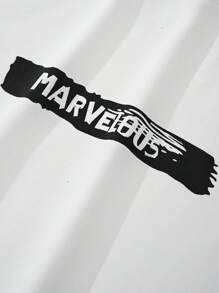 Manfinity Homme 男士字母圖案T恤&腰部抽繩短褲 - 黑與白 - 查看 5