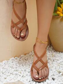 planare màu trơn & Đơn giản Của phụ nữ Dép phẳng - màu nâu - Xem 9