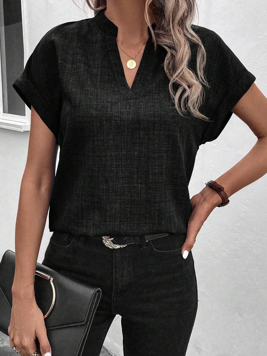 EMERY ROSE Notched Neck Batwing Sleeve Blouse