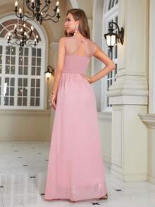 Contrast Sequin Mesh Party Dress - Baby Pink - View 2