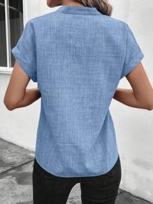 EMERY ROSE Cổ có Lỗ hổng tay cánh Áo sơ mi - Màu xanh lam - Xem 2