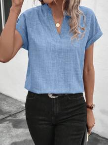 EMERY ROSE Cổ có Lỗ hổng tay cánh Áo sơ mi - Màu xanh lam - Xem 3