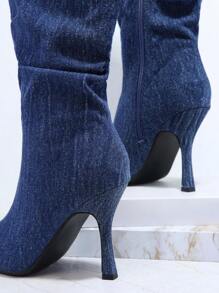SHUZIA Minimalist Side Zipper Stiletto Heeled Boots Mother's Day Present - Navy Blue - View 3