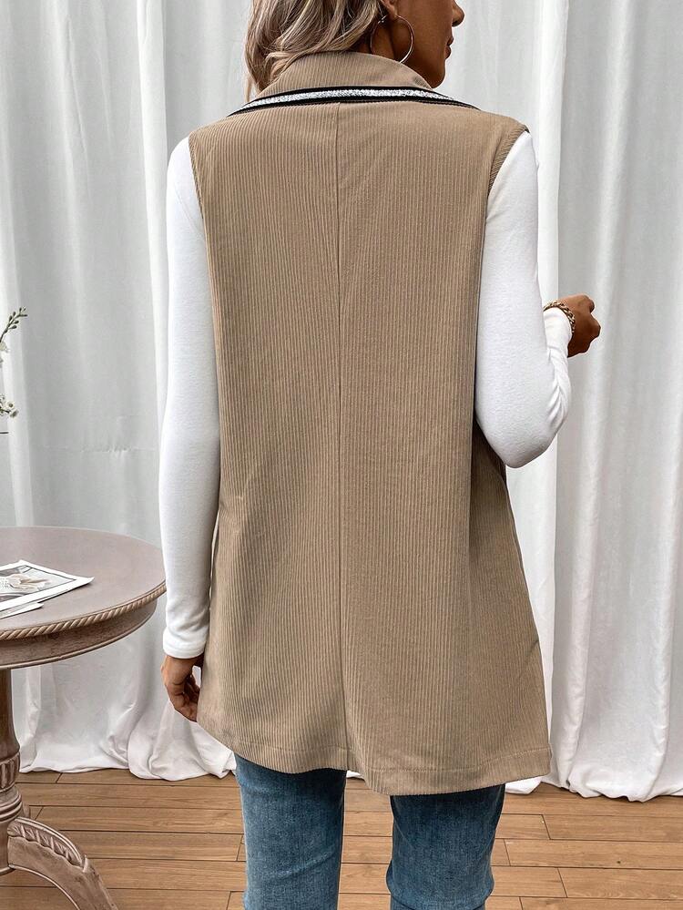 Contrast Striped Tape Single Breasted Vest Coat
