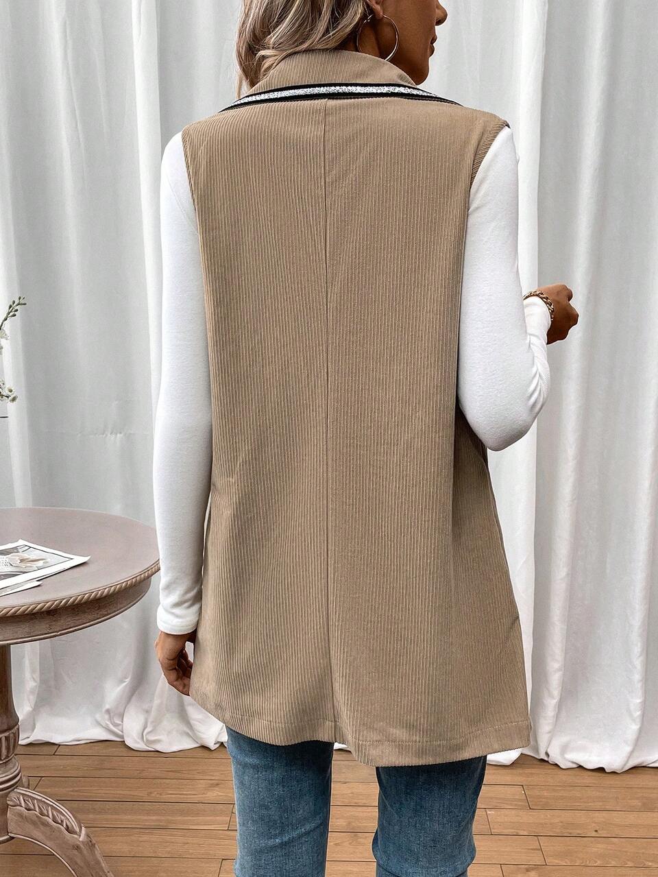 Contrast Striped Tape Single Breasted Vest Coat