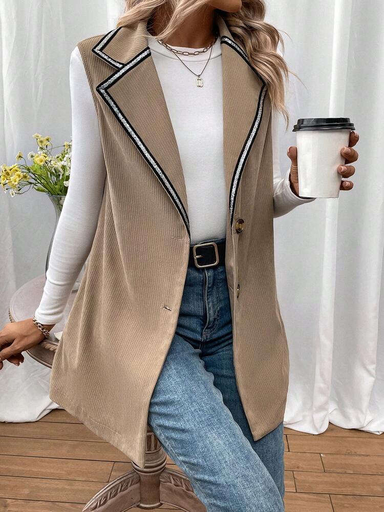 Contrast Striped Tape Single Breasted Vest Coat