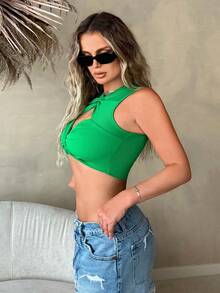 VaVaBold Mặt trước xoắn Cắt ra Top Cây trồng - màu xanh lá - Xem 3