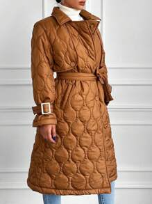 EURMUSE Solid Belted Quilted Coat - Brown - View 5