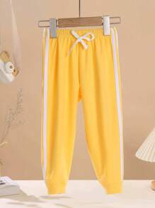 Young Girl Contrast Tape Knot Front Pants - Yellow - View 1