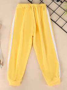 Young Girl Contrast Tape Knot Front Pants - Yellow - View 2