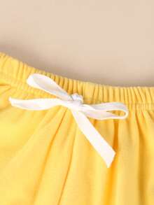 Young Girl Contrast Tape Knot Front Pants - Yellow - View 3