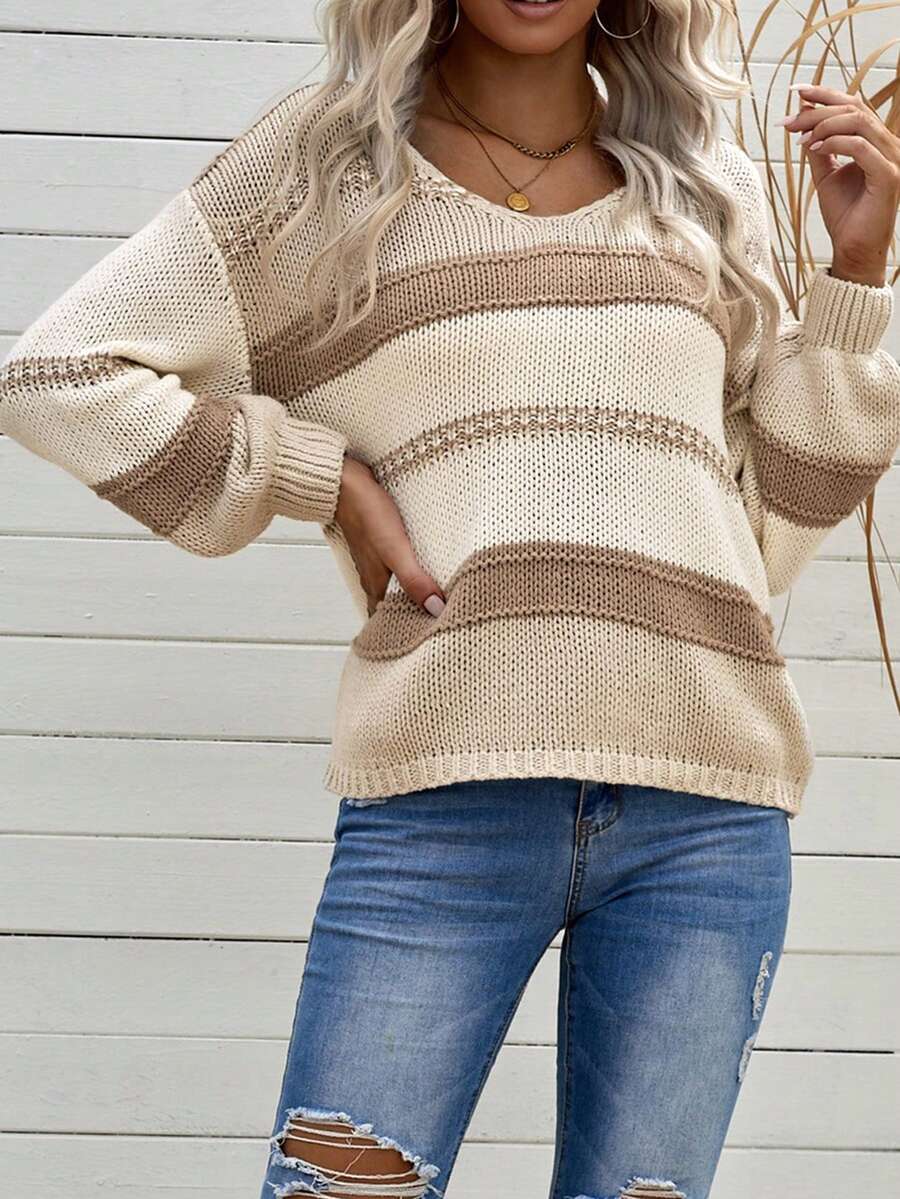 CILKOO Khối màu Thả vai Áo len - Màu Khaki - Xem 1