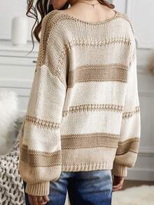 CILKOO Khối màu Thả vai Áo len - Màu Khaki - Xem 2