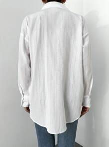 EURMUSE Pearls Beaded Drop Shoulder Shirt - White - View 6
