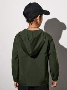 SHEIN Tween Boy 1pc Letter Graphic Zip Up Hooded Coat - Army Green - View 2