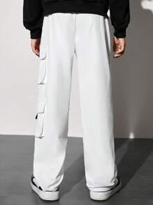 SHEIN Chico preadolescente Pantalones cargo con estampado de letra con bolsillo lateral con solapa