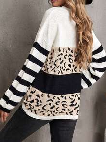 CILKOO Leopard Pattern Drop Shoulder Jumper - Multicolor - View 2