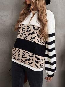 CILKOO Leopard Pattern Drop Shoulder Jumper - Multicolor - View 4