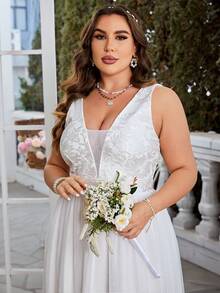 Simplee Hơn Lưới tương phản Váy dự tiệc - trắng - Xem 6