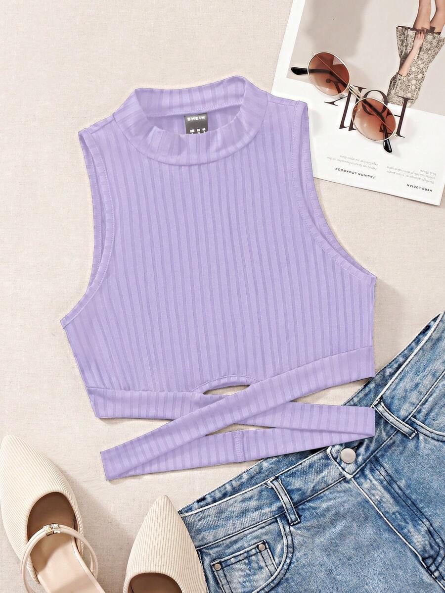 SHEIN Unity Crisscross Cut Out Tank Top - Lilac Purple - View 1