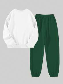 SHEIN Unity 字母圖案落肩袖衛衣和衛褲 - 彩色 - 查看 2