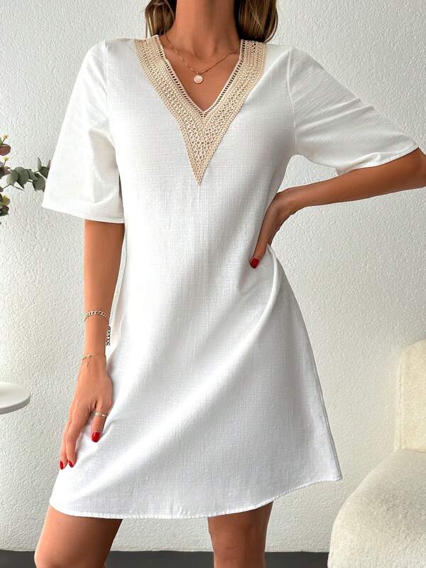 SHEIN Cottnline Guipure Lace Panel Tunic Dress