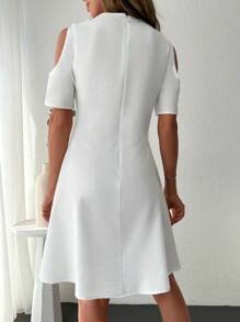 RueChic Guipure Lace Panel Cold Shoulder Dress - White - View 4