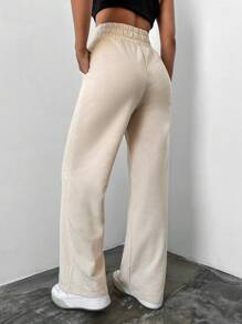 SHEIN Cottnline Solid Elastic Waist Joggers - Apricot - View 2